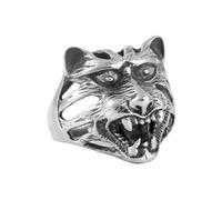 OAKKY Personalidad Vintage Hip Hop Recorte Diablo Miedo Rugiente Lobo Cabeza Cráneo Biker Anillo Hombres Acero Inoxidable Plata Talla 29