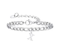 OAKKY Personalizado Hip Hop Cool Inicial A-Z 26 Letras Script Nombre Monograma Collar Plano Brazalete Ajustable Mujeres Acero Inoxidable Plata X