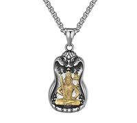 OAKKY Retro Budismo Suerte Sagrado Akashagarbh Buda Amuleto Calabaza Colgante Santo Patrón de Buda Collar Hombres Acero Inoxidable 23.6" Cadena