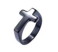 OAKKY Simple Clásico Delgado Apilable Liso Gloosy Cristiano Oración Cruz de Lado Biker Amuleto Crucifijo Anillo Unisex Acero Inoxidable Negro Talla 35