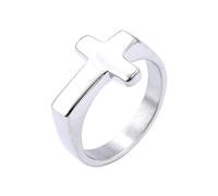 OAKKY Simple Clásico Delgado Apilable Liso Gloosy Cristiano Oración Cruz de Lado Biker Amuleto Crucifijo Anillo Unisex Acero Inoxidable Plata Talla 25
