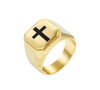 OAKKY Simple Cross Retro Tendencia Dominante Desgaste con Anillo de Estilo Punk Unisex Acero Inoxidable Dorado Tamaño 25