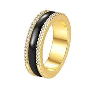 OAKKY Simple Moderno Elegante 6MM Micro-pavé Rhinestone Giratorio Fidget Anillo de Pareja Unisex Cerámica Ajuste Cómodo Anillo de Boda Negro Oro Tamaño 6