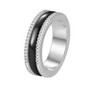OAKKY Simple Moderno Elegante 6MM Micro-pavé Rhinestone Giratorio Fidget Anillo de Pareja Unisex Cerámica Ajuste Cómodo Anillo de Boda Negro Plata Tamaño 8