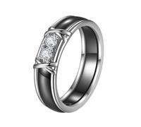 OAKKY Único Novedoso 5MM 2 en Forma de X Micro-pavé Rhinestone 4 Garras de Dragón 2 Cristales Anillo Unisex Cerámica Compromiso Anillo de Boda Negro Tamaño 6