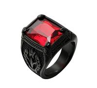 OAKKY Único Retro Patrón Floral Especial Tallado Garra de Dragón Rojo Gema Signet Anillo Hombre Acero Inoxidable Corte Princesa Negro Tamaño 14