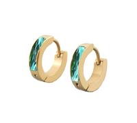 OAKKY Único Simple Hip Hop Fino Cool Colorido Cristal Pequeño Huggie Hoop Pendiente de Pareja en Forma de C Unisex Pendiente de Acero Inoxidable Clip de Gancho Verde Oro