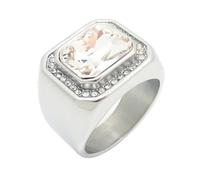 OAKKY Unisex Acero Inoxidable Cuadrado Aureola Anillo Gema Central con Circón Cúbico Acentos Moderno Statement Band Plata Blanco Talla 19