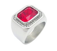 OAKKY Unisex Acero Inoxidable Cuadrado Aureola Anillo Gema Central con Circón Cúbico Acentos Moderno Statement Band Plata Rojo Talla 19