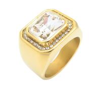 OAKKY Unisex Acero Inoxidable Cuadrado Aureola Anillo Gema Central con Circón Cúbico Acentos Moderno Statement Band Oro Blanco Talla 17