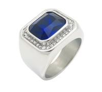 OAKKY Unisex Acero Inoxidable Cuadrado Aureola Anillo Gema Central con Circón Cúbico Acentos Moderno Statement Band Plata Azul Talla 14