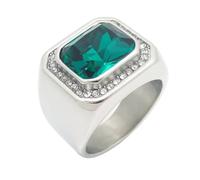 OAKKY Unisex Acero Inoxidable Cuadrado Aureola Anillo Gema Central con Circón Cúbico Acentos Moderno Statement Band Plata Verde Talla 14