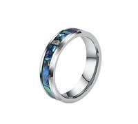 OAKKY Unisex Acero Inoxidable Iridiscente Abalone Shell Pattern Incrustación Anillo Minimalista Apilable Band para Él y Ella 6mm Plata Talla 25