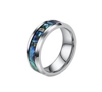 OAKKY Unisex Acero Inoxidable Iridiscente Abalone Shell Pattern Incrustación Anillo Minimalista Apilable Band para Él y Ella 8mm Plata Talla 19