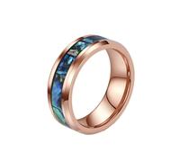 OAKKY Unisex Acero Inoxidable Iridiscente Abalone Shell Pattern Incrustación Anillo Minimalista Apilable Band para Él y Ella 8mm Oro Rosa Talla 27