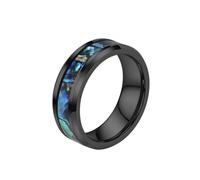 OAKKY Unisex Acero Inoxidable Iridiscente Abalone Shell Pattern Incrustación Anillo Minimalista Apilable Band para Él y Ella 8mm Negro Talla 25