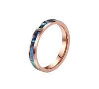 OAKKY Unisex Acero Inoxidable Iridiscente Abalone Shell Pattern Incrustación Anillo Minimalista Apilable Band para Él y Ella 4mm Oro Rosa Talla 22