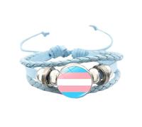 OAKKY Unisex Aleación 18mm Cool Rayas de Colores Transgénero Bandera Trenzado a Mano Cuero Trenzado LGBT Orgullo Ajustable Pulsera Azul