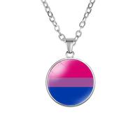 OAKKY Unisex Aleación 18mm Simple Ronda Cool Colorido Rayas Bisexual Bandera LGBT Gay Colgante Collar Igualdad Eternidad Amor Orgullo Joyería