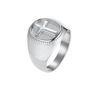 OAKKY Unisex Anillo Cruz Acero Inoxidable con Marco Oval Minimalista Personalidad Religión Joyería Declaración Plata Talla 27