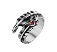 OAKKY Unisex Hombre Mujere Acero Inoxidable Anillo Retro Pluma Envolver Negro Plata con Rojo Piedra Preciosa Declaración Gótico Punk Tamaño 17