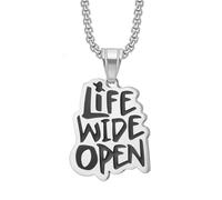 OAKKY Unisex Life Wide Open Letra Collar Acero Inoxidable Amuleto De La Suerte Personalizado Inspiración Colgante Street Hip Hop Tendencioso Joya Plata