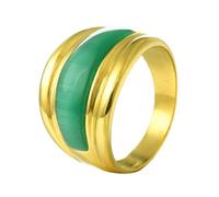 OAKKY Vintage Dominante Creativo 12MM Ópalo Sintético Cuadrado Grueso Formas de Pastel de Piedras Preciosas Anillo de Sello Unisex Acero Inoxidable Verde Oro Talla 8