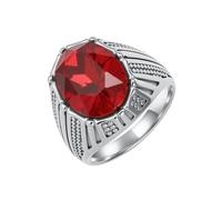 OAKKY Vintage Dominante Incrustación de Cristal de Corte Cuadrado Patrón Especial Anillo de Sello de Piedras Preciosas Unisex Ajuste Cómodo de Acero Inoxidable Plata Rojo Talla 22