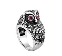OAKKY Vintage Gótico Hip Hop Demonio Sangriento Ojo Rojo Cabeza de Búho Biker Anillo Hombre Acero Inoxidable Personalizado Punk Cráneo Animal Charm Talla 14