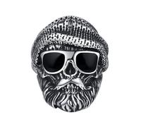 OAKKY Vintage Non-Mainstream Hip Hop Cool Beard Viejo Hombre con Gafas de Sol y Anillo de Sombrero de Punto Acero Inoxidable para Hombres Negro Talla 29