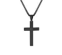 OAKKY Vintage Punk Hip Hop Sólido Brillante Plano Inclinado Cross Biker Colgante Amuleto Crucifijo Collar Unisex Acero Inoxidable Negro Cadena Libre