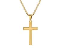 OAKKY Vintage Punk Hip Hop Sólido Brillante Plano Inclinado Cross Biker Colgante Amuleto Crucifijo Collar Unisex Acero Inoxidable Oro con Cadena