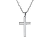 OAKKY Vintage Punk Hip Hop Sólido Brillante Plano Inclinado Cross Biker Colgante Amuleto Crucifijo Collar Unisex Acero Inoxidable Plata con Cadena