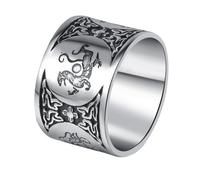 OAKKY Vintage Único 14MM Ancho Corte de Tubo Chunky Ancient 4 Guardian Beasts Signet Biker Anillo Hombre Acero Inoxidable Talla 17