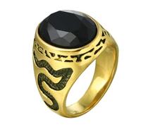 OAKKY Vintage Único Patrón Floral Laterales Tallados en Forma de Serpiente Oval Cubic Zircónia Signet Anillo Hombre Acero Inoxidable Alianza Negro Talla 22