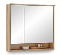 OAKLAND Armario con espejo para baño con iluminación LED, aspecto Evoke Coast, certificado FSC, espejo de baño con mucho espacio de almacenamiento, 80 x 75 x 23 cm (ancho x alto x profundidad)