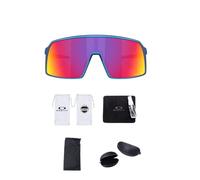 Oakley Sutro OO9406 - Kit de limpieza de lentes de sol y micro bolsa de bandera negra (cambio de color azul cian mate/Prizm Road)