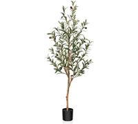 OAKRED Artificial Olive Tree, 4FT Tall Fake Silk Plants with Natural Wood Trunk Faux Potted Tree for Home Decor Indoor Office Porch, Set of 1