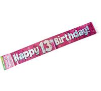 OakTree-Cartel holográfico de aluminio Happy 13th Birthday, color rosa, 2,7 m (624450)