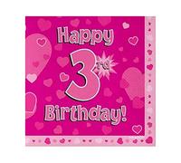 Oaktree Happy 3rd Birthday Pink - Servilletas de 3 capas, 33 cm x 33 cm, color rosa