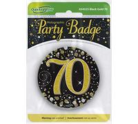 OakTree Insignia de 70 cumpleaños brillante Fizz negro dorado holográfico de 7,6 cm