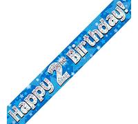 Oaktree Ltd Pancarta de Feliz Segundo cumpleaños, Papel de Aluminio, Azul, 270 x 12 x 0.1 cm