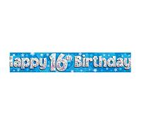OakTree-Pancarta holográfica de aluminio Happy 16th Birthday, color azul, 2,7 m (624771)