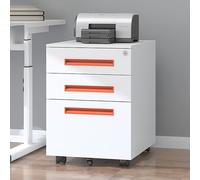 OAKVYNE Archivador De 3 Cajones con Cerradura, Pequeño Archivador con Ruedas para Debajo del Escritorio, Ideal para El Hogar Y La Oficina. Armarios Móviles De Acero con Ruedas(Orange)
