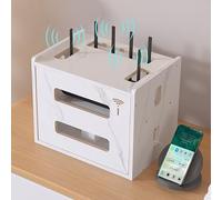 OAKVYNE Caja De Madera para Enrutador, Caja para Router, Caja De Almacenamiento del Enrutador WiFi, Soporte para Módem, Cubierta para Enrutador, Gestión De Cables(Natural)