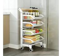 OAKVYNE Carrito Cocina con Ruedas 4 Niveles, Verdulero Cocina Metálico Ajustable con Asa Madera, Estante Ruedas para Almacenamiento De Comida Y Cocina(White,4 Tier)