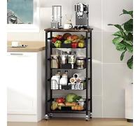 OAKVYNE Carrito Cocina con Ruedas, Cestas Extraíbles Y Tabla De Madera - Verdulero De Metal Multinivel para Almacenar Patatas, Cebollas, Snacks Y Verduras(5 Tier)