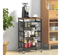 OAKVYNE Carrito Cocina con Ruedas, Cestas Extraíbles Y Tabla De Madera - Verdulero De Metal Multinivel para Almacenar Patatas, Cebollas, Snacks Y Verduras(4 Tier)