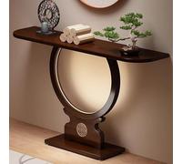 OAKVYNE Consola Entrada Madera Moderna con Marco Redondo Y Luz, Mesa Consola Estrecha para Recibidor O Detrás del Sofá, Mueble Recibidor con Iluminación Ambiente Cálida(100cm)
