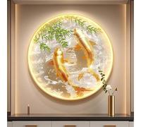 OAKVYNE Decoración Mural 3D con Luces Led Redonda - Pintura Tradicional China Iluminada, Arte Mural 3D para Sala De Estar Y Lampara De Pared para Entrada Y Pasillo(C,120cm)